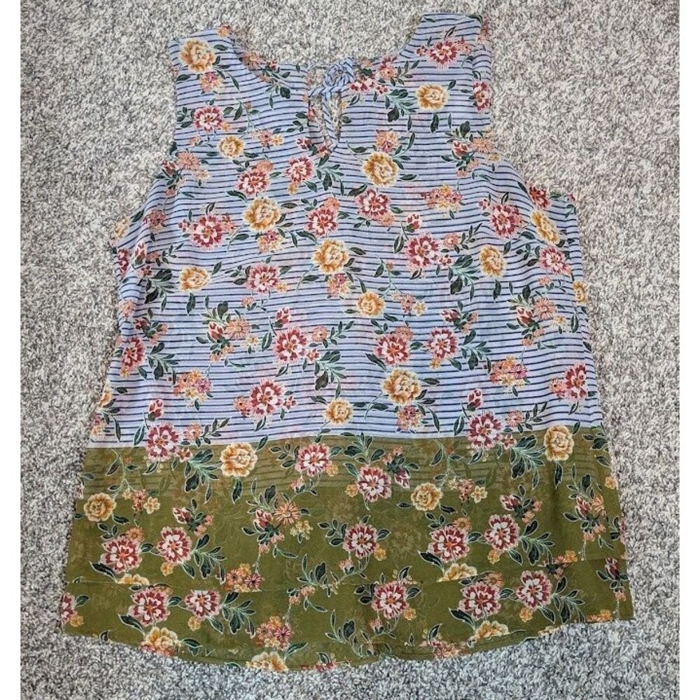CAbi Penelope blouse sleeveless Medium style 5354 Blue Green Floral Tank Top